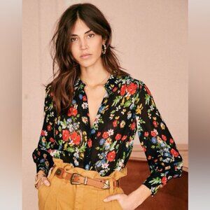 Sezane Tianna Floral Silk Blouse Size 34 (2)